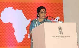 The Union Minister for External Affairs and Overseas Indian Affairs, Smt. Sushma Swaraj delivering the valedictory address at the concluding session of the 4th India-Africa Hydrocarbons Conference, in New Delhi on January 22, 2016.